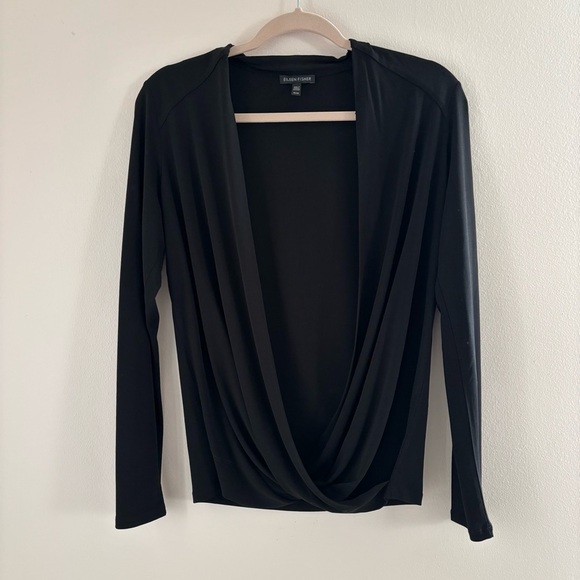 Eileen Fisher Tops - Eileen Fisher Black Silk Crossover Top Size M Long Sleeve V-Neck NWOT